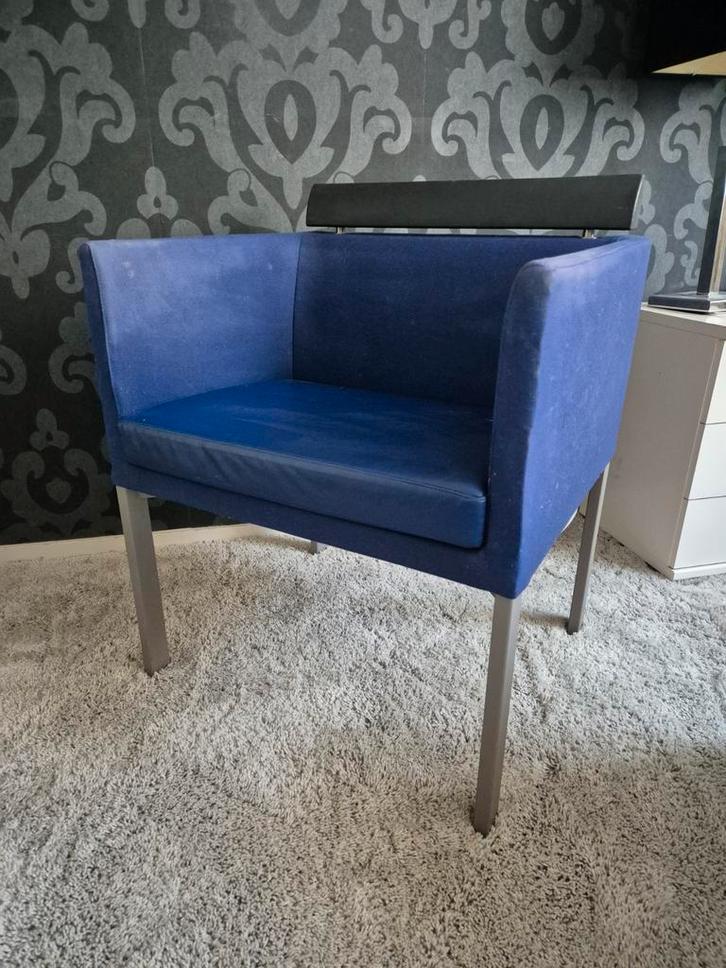 Blauwe fauteuil Montis, Huis en Inrichting, Stoelen, Gebruikt, Eén, Leer, Metaal, Stof, Blauw, Ophalen