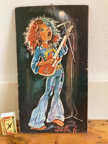 Rockchick flowerpower hardrock kinderkamer schilderijtje '60 beschikbaar voor biedingen