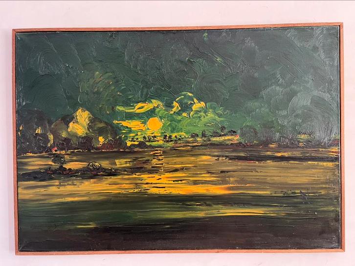 Schilderij olieverf op doek landschap Daan Langeweg, Antiek en Kunst, Kunst | Schilderijen | Klassiek, Ophalen of Verzenden