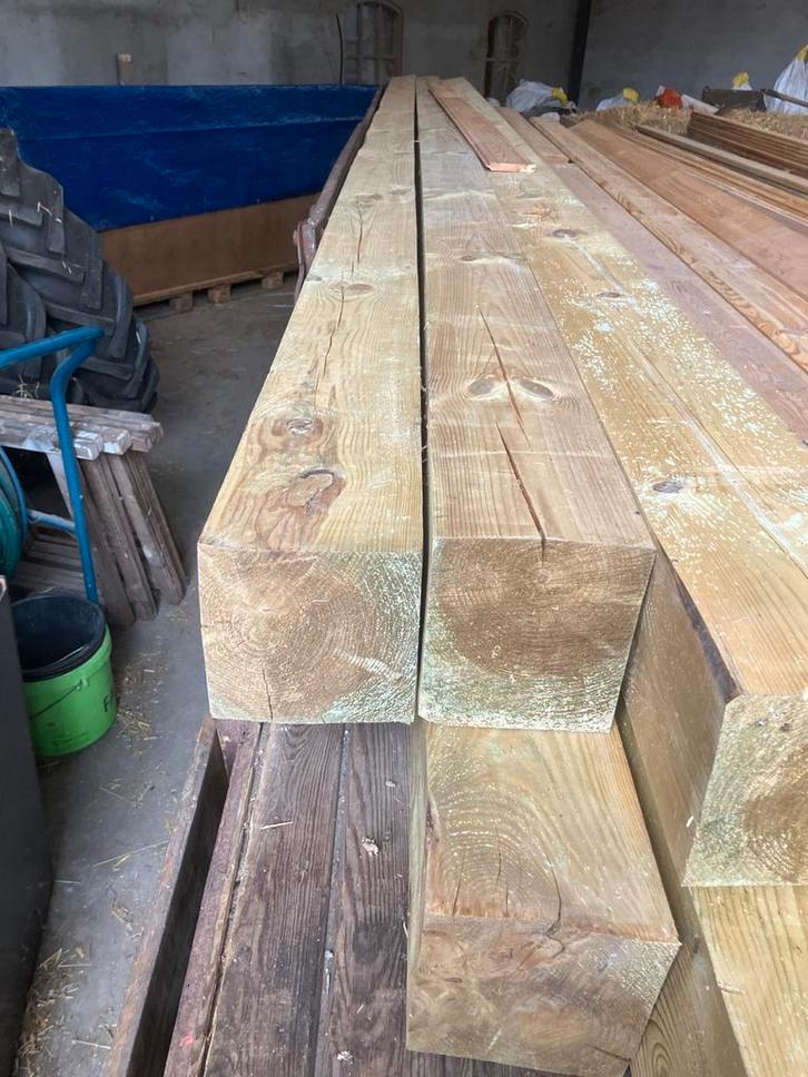 Geïmpregneerde Houten Balken - 6 stuks, Doe-het-zelf en Verbouw, Hout en Planken, Gebruikt, Balk, Vuren, 300 cm of meer, 50 mm of meer