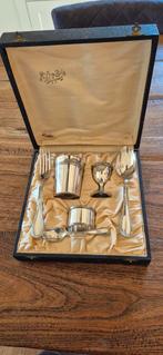 Antiek zilveren (verzilverd) Doopset in Originele Doos, Antiek en Kunst, Antiek | Bestek, Ophalen of Verzenden