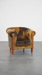 Stoffen patchwork chesterfield clubfauteuil in Engelse stijl, Ophalen, Gebruikt, ., 75 tot 100 cm