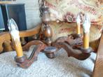 vintage 5-armige houten luster voor lampjes fitting E14, Antiek en Kunst, Ophalen