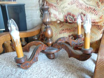 vintage 5-armige houten luster voor lampjes fitting E14 beschikbaar voor biedingen