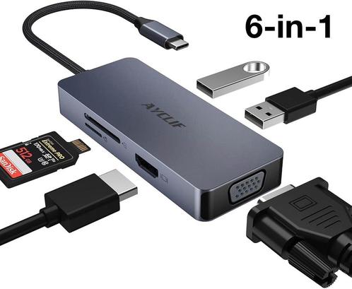 6-in-1 Aluminiume USB-C Hub / Docking Station, Computers en Software, Dockingstations, Zo goed als nieuw, Ophalen
