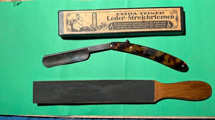 Scheermes Tückmer silberstahl en leder streich riemen +doos, Antiek en Kunst, Curiosa en Brocante, Ophalen of Verzenden