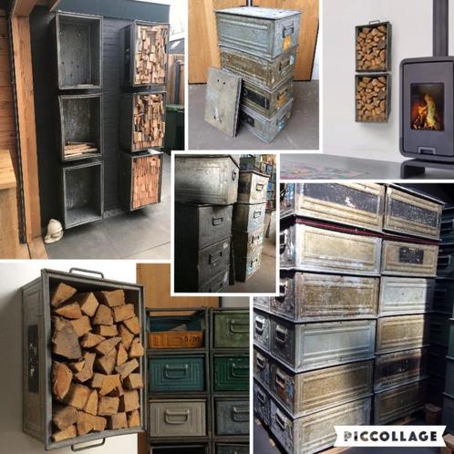 Industriële Opslag Bak Kist Bakken Kisten Haardhout Hout, Huis en Inrichting, Woonaccessoires | Kisten, Metaal, Ophalen of Verzenden