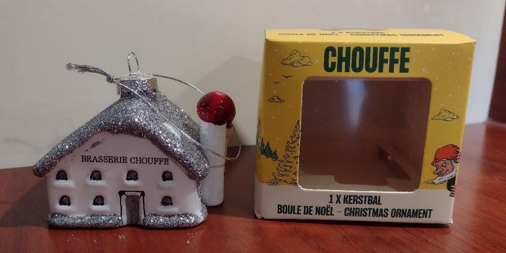 La Chouffe Glazen Kerstbal “Brasserie”. (A2), Verzamelen, Biermerken, Nieuw, Overige typen, Overige merken, Ophalen of Verzenden