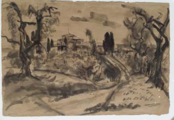 Johannes (Johan) Dijkstra (1896) Inkt Papier "Landschap" Ges beschikbaar voor biedingen