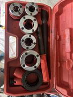 Pijpsnijset 3/8"-2" met ratel en 7 snijkoppen, Ophalen of Verzenden, Gebruikt
