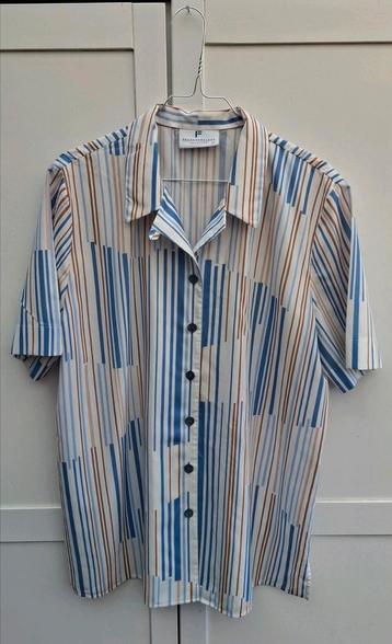 Vintage blouse, maat 42/XL - wit + blauw streepje - 90's  beschikbaar voor biedingen