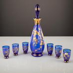Schitterende karaf met 6 glaasjes, Bohemian Blue Crystal, Antiek en Kunst, Antiek | Glas en Kristal, Ophalen of Verzenden