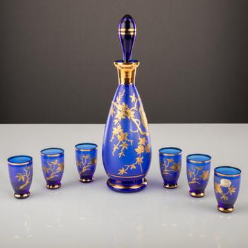 Schitterende karaf met 6 glaasjes, Bohemian Blue Crystal beschikbaar voor biedingen