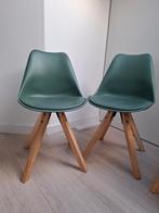 Set van 4 groene kuip/eetkamerstoelen met licht houten poten, Huis en Inrichting, Stoelen, Ophalen, Gebruikt, Overige kleuren