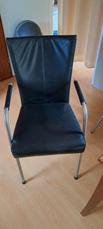6 Zwarte leren eetkamerstoelen met chrome poten, Huis en Inrichting, Stoelen, Ophalen, Zo goed als nieuw, Zwart, Vier