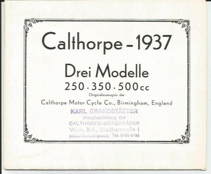 Calthorpe 250, 350 en 350 cc Birmingham folder 1937 (3746z), Motoren, Handleidingen en Instructieboekjes, Overige merken, Verzenden