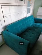 turquoise velours bank 3 zits, Huis en Inrichting, Banken | Bankstellen, Ophalen, Gebruikt, Driepersoons, 75 tot 100 cm