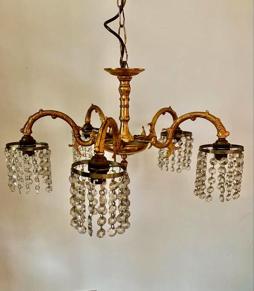 Vintage Kroonluchter Hollywood Regency Kristallen, Antiek en Kunst, Antiek | Lampen, Ophalen of Verzenden
