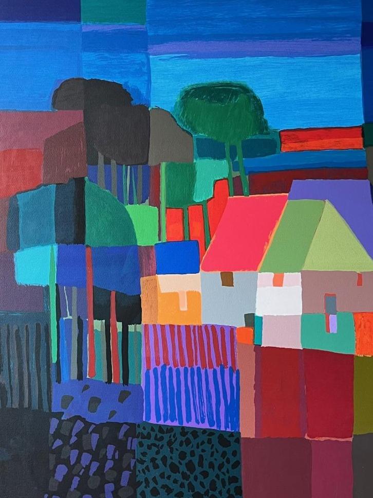 Ton Schulte, ingelijste zeefdruk Hemelsblauw, Antiek en Kunst, Kunst | Litho's en Zeefdrukken, Ophalen