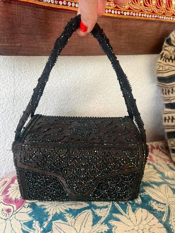 Antiek vintage 40s 50s glaskralen zwart avondtasje tasje beschikbaar voor biedingen