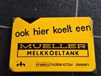 Vintage Mueller Melkkoeltank Emaille Reclamebord, Ophalen of Verzenden