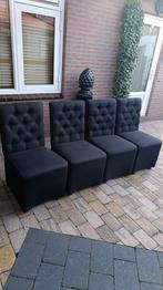 4 Zwarte Eetkamerstoelen met Wieltjes, Ophalen, Gebruikt, Zwart, Vier