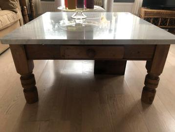 Salontafel Grenen met Marmeren Blad beschikbaar voor biedingen