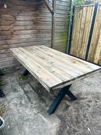 Tuintafel met stalen X poten, Tuin en Terras, Ophalen, Rechthoekig, Hout