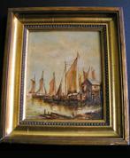 Oud schilderij zeilboten op eiken paneel, Antiek en Kunst, Ophalen of Verzenden