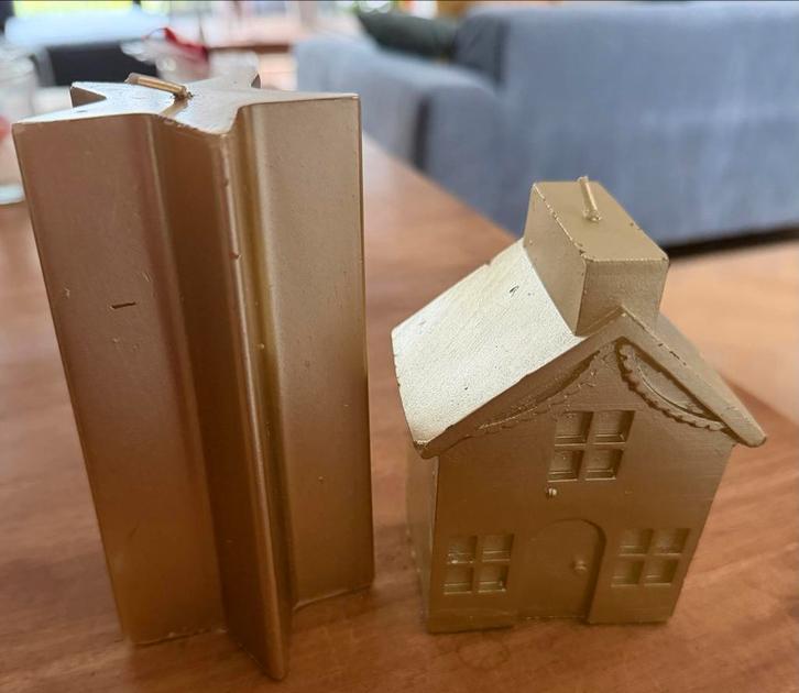 Gouden Ster & Huis Kaarsen Set, Huis en Inrichting, Woonaccessoires | Kandelaars en Kaarsen, Nieuw, Kaars, Minder dan 25 cm, Overige materialen