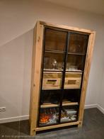 Henders & Hazel Kast Massief Hout, Zwart Metaal, Glas, Ophalen, 100 tot 150 cm, 200 cm of meer, Zo goed als nieuw