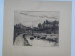 Ets beek met boten en dijk, A.J. Grootens, 1913, Antiek en Kunst, Kunst | Etsen en Gravures, Verzenden