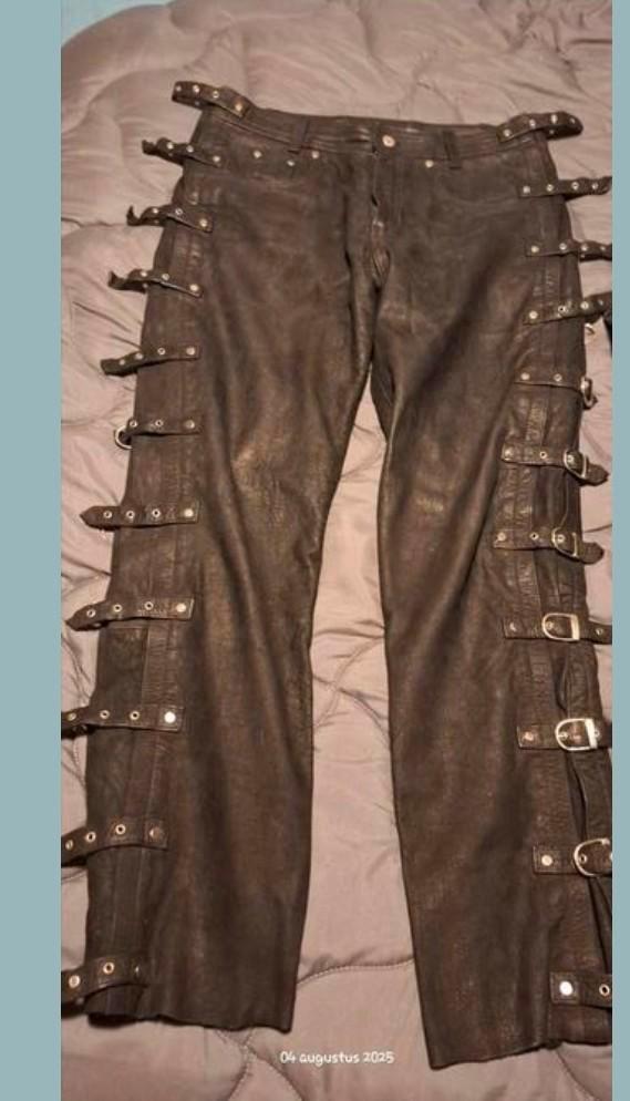 Leren Broek met Gespen - Maat 34, Kleding | Heren, Broeken en Pantalons, Gedragen, Maat 46 (S) of kleiner, Zwart, Ophalen