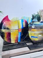 Partij Glazen vazen op metalen standaard Glas-art handgeschi, Ophalen, Overige kleuren, Glas, Minder dan 50 cm