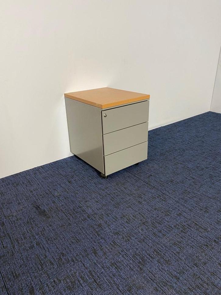 Ladeblok, aluminium, beuken topblad, 3 laden, Huis en Inrichting, Kasten | Ladekasten, Gebruikt, Minder dan 100 cm, Minder dan 50 cm