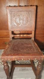 Klasieke leer beklede stoel uit Portugal, Ophalen of Verzenden