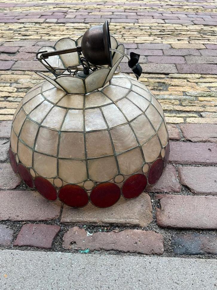 Antieke Sfeervolle Hanglamp, Huis en Inrichting, Lampen | Hanglampen, Gebruikt, Minder dan 50 cm, Glas, Metaal, Ophalen