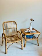 Vintage rotan stoel en tafeltje jaren 70, Ophalen, Bruin, Vintage boho, Zo goed als nieuw