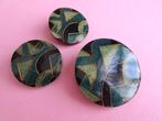 jwg Vintage 80s Art Deco st oorbellen broche set groen zwart, Verzenden, Overige materialen, Oorbellen