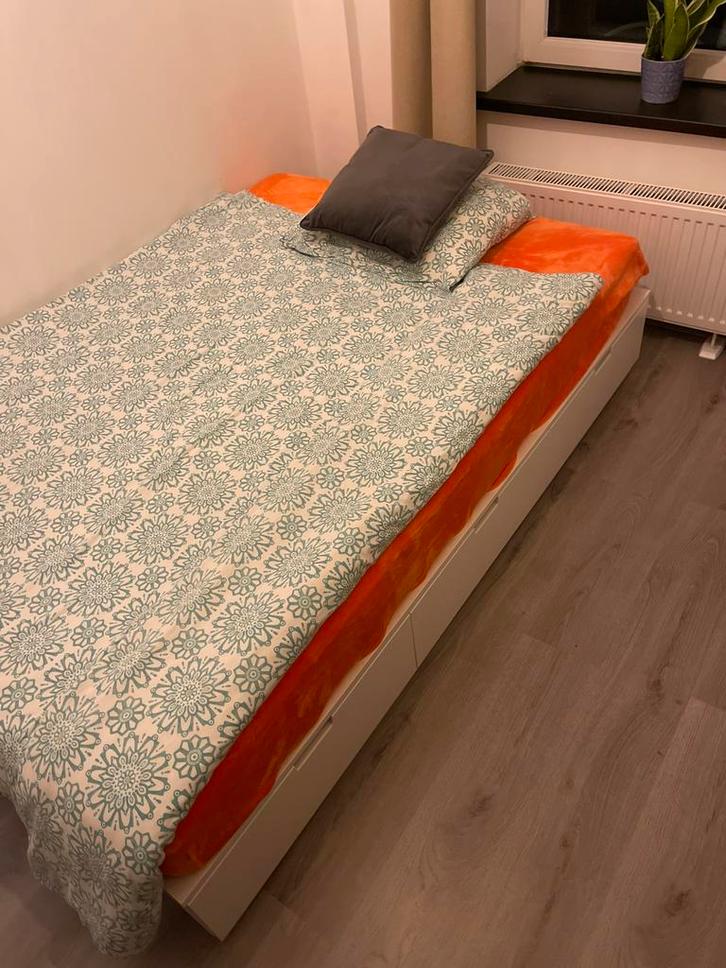 IKEA NORDLI Bed frame with storage, white, 140x200 cm, Huis en Inrichting, Slaapkamer | Bedden, Zo goed als nieuw, Tweepersoons