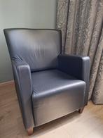 Fauteuil zwart leer met houten pootjes, Ophalen, Gebruikt, Minder dan 75 cm, Hout