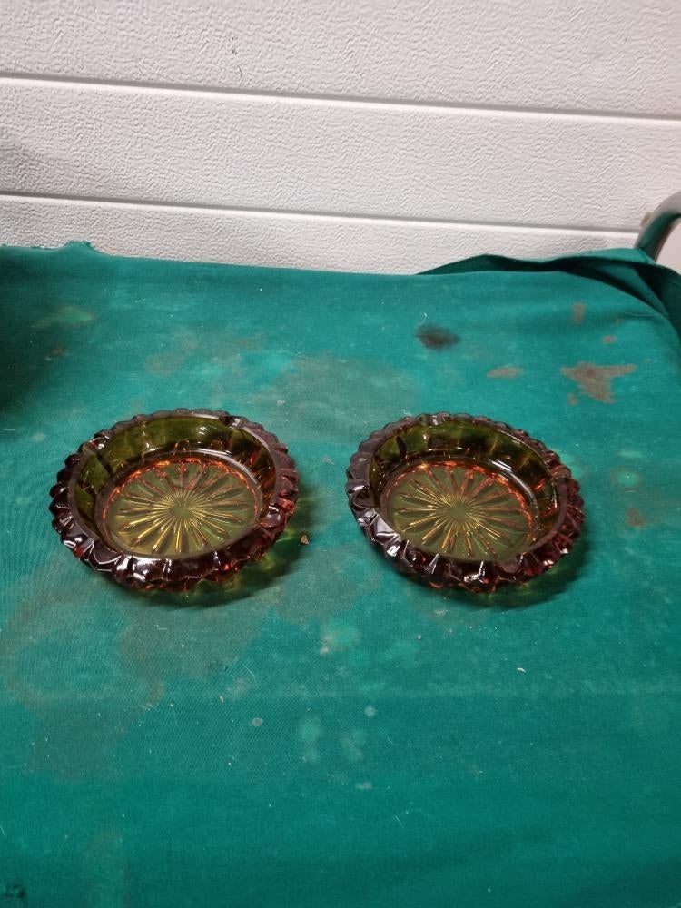 asbakken amber glas vintage 2 stuks, Verzamelen, Ophalen of Verzenden, 'T Olde Gre-j, Info@toldegrej.nl, Endepoelstraat 20f Didam