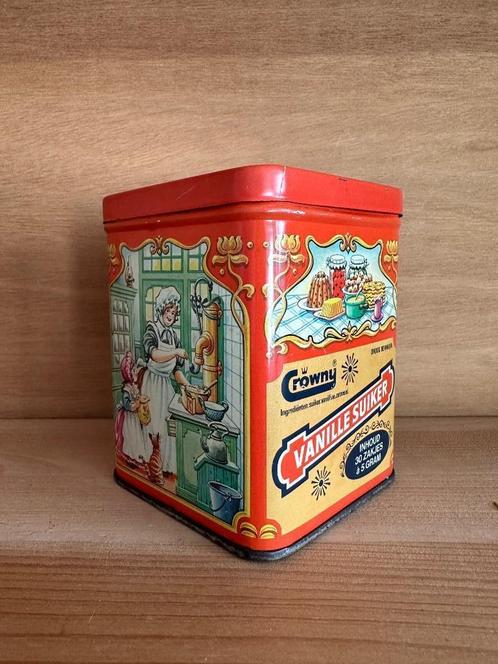 Vintage bewaarblik Crowny Vanillesuiker, Verzamelen, Blikken, Gebruikt, Suiker, Overige merken, Ophalen of Verzenden