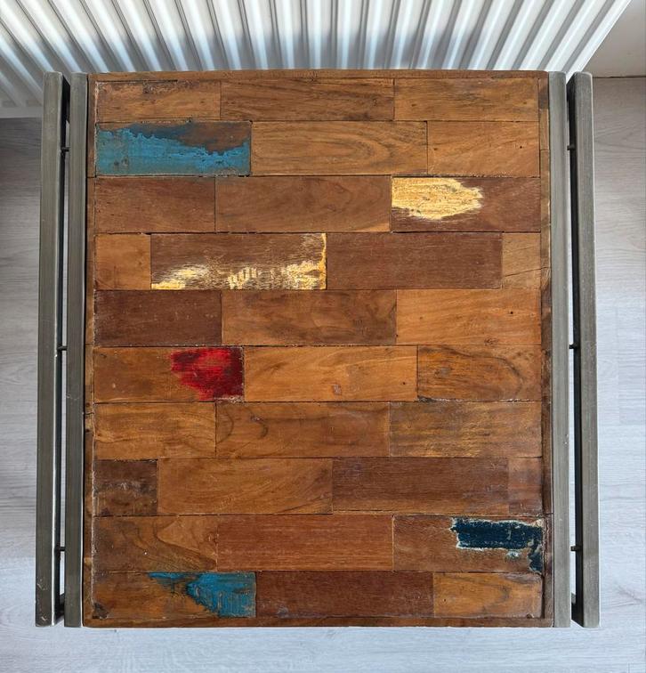 Trendhopper bijzettafel 60x60x45 hardhout + metaal, Huis en Inrichting, Tafels | Salontafels, Gebruikt, Minder dan 50 cm, 50 tot 100 cm