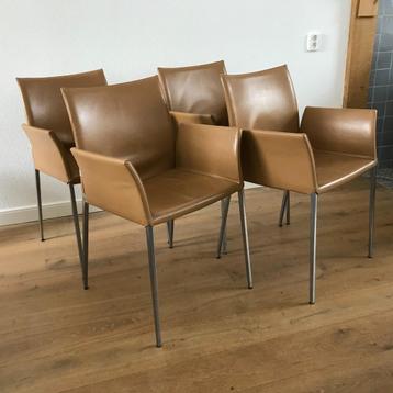 Set 4 IZGS Zanotta Lia Lea Lio design stoel bruin leer beschikbaar voor biedingen
