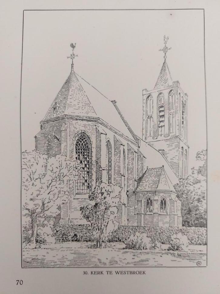 15 / Kerk te Westbroek, Antiek en Kunst, Kunst | Etsen en Gravures, Ophalen of Verzenden