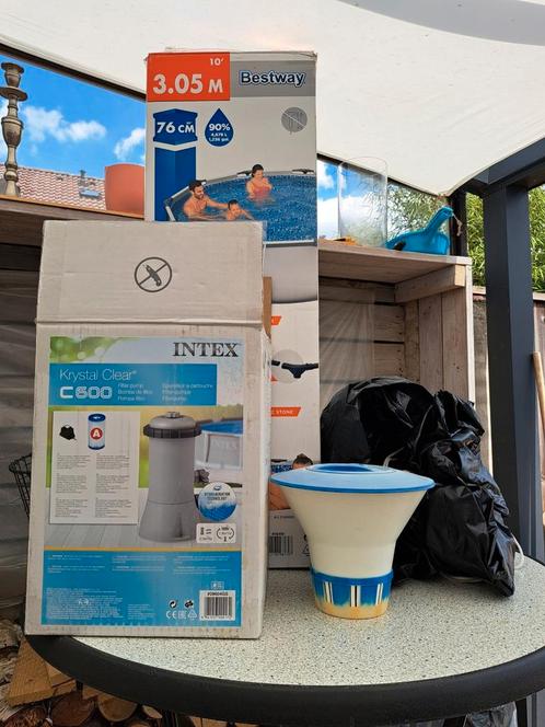 Bestway zwembad-pomp-afdekzijl-chloordobber, Tuin en Terras, Zwembaden, Zo goed als nieuw, Minder dan 80 cm, 200 tot 400 cm, Rond