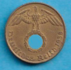 (KE138) Duitsland 5 Pfennig 1938 E ; kwaliteit, Postzegels en Munten, Munten | Europa | Niet-Euromunten, Losse munt, Duitsland