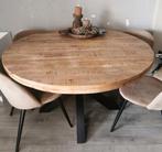 Mangohouten ronde tafel, Huis en Inrichting, Tafels | Eettafels, Ophalen, Rond, Zo goed als nieuw, Vier personen