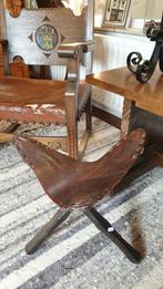 Folding chair jagerskruk tuig leer driepootkruk tripod stool, Ophalen of Verzenden